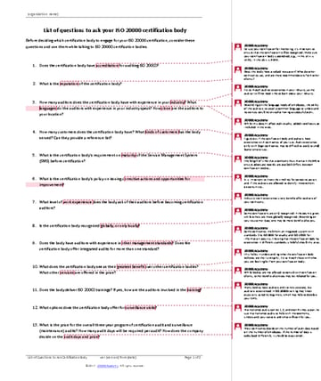 List of Questions to Ask Your ISO 20000 Certification Body