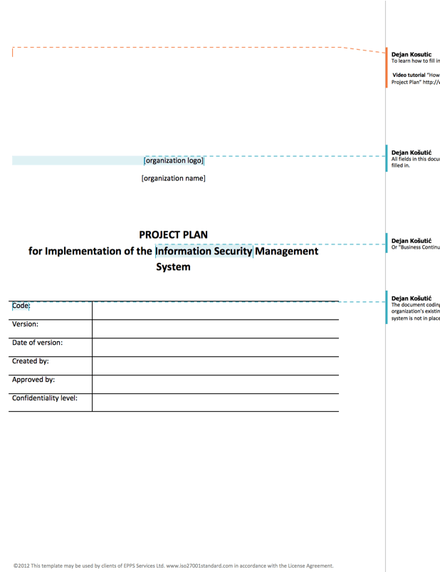 Project Plan for ISO 27001/ISO 22301 Implementation