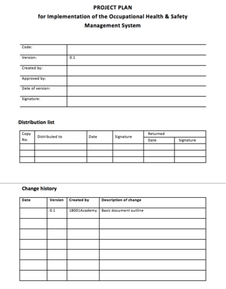 Project Plan for OHSAS 18001 Implementation