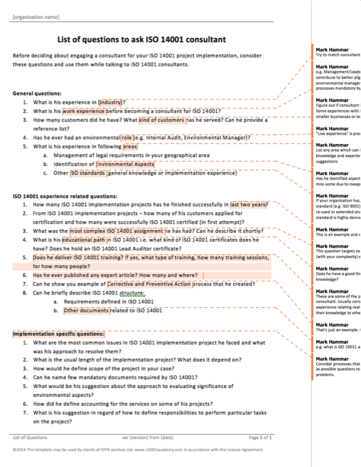 List of questions to ask an ISO 14001 consultant