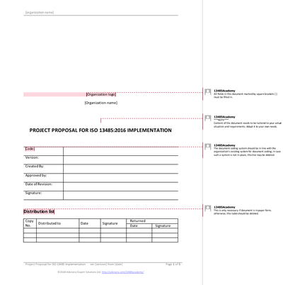 Project Proposal for ISO 13485:2016 Implementation