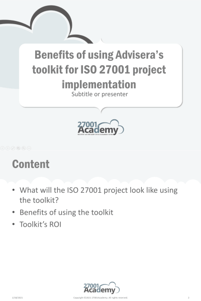 Benefits of using Advisera’s toolkit for ISO 27001 project implementation