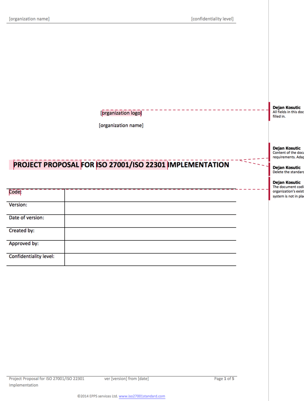 Project Proposal for ISO 27001 and ISO 22301 Implementation