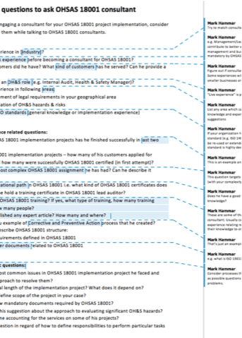 List of Questions to Ask an OHSAS 18001 Consultant