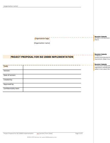 Project Proposal for ISO 20000 Implementation