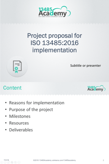 Project Proposal for ISO 13485:2016 Implementation