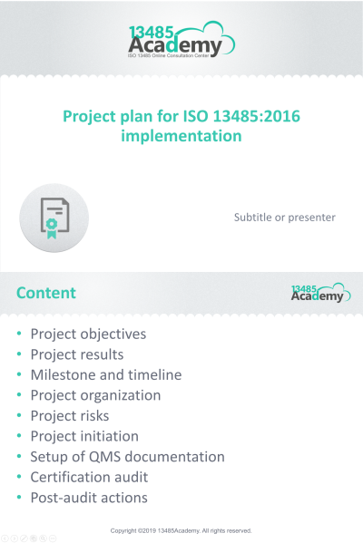 Project Plan for ISO 13485 Implementation