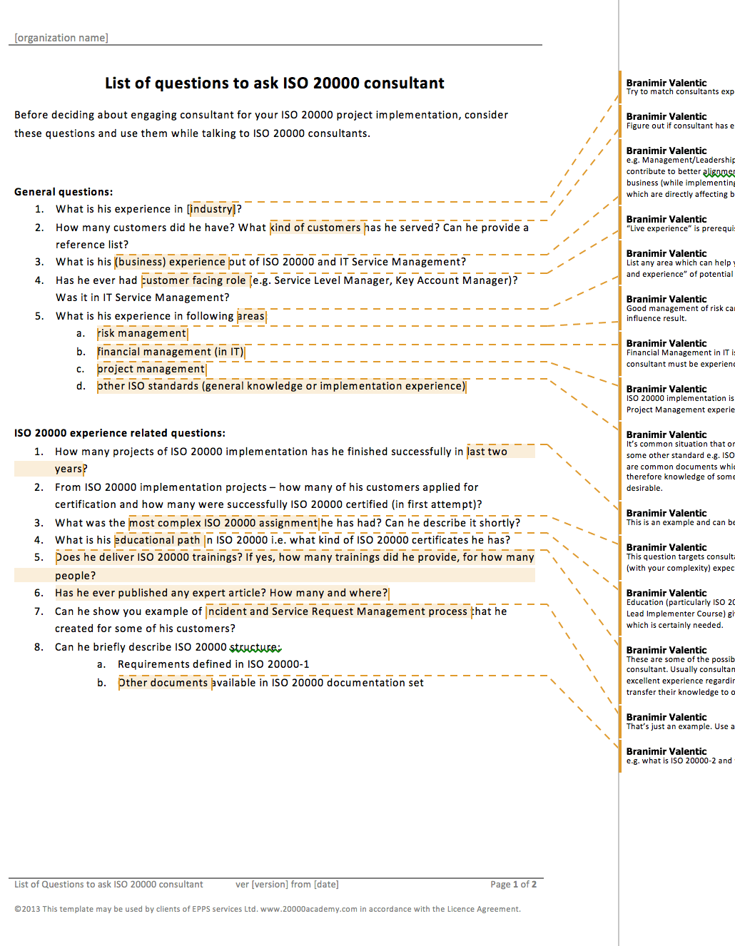 List of Questions to Ask an ISO 20000 Consultant