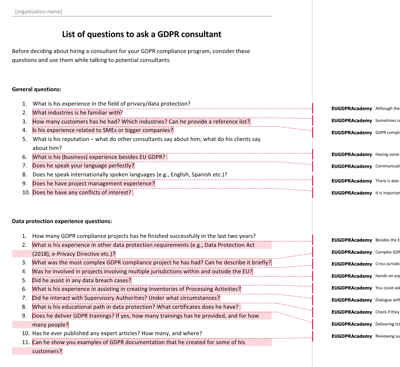 List of Questions to Ask a GDPR Consultant